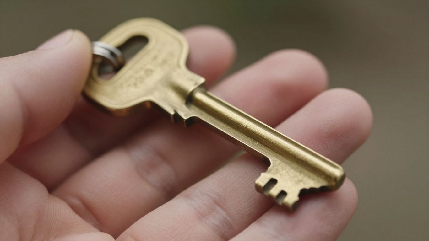 Hand holding a brass key