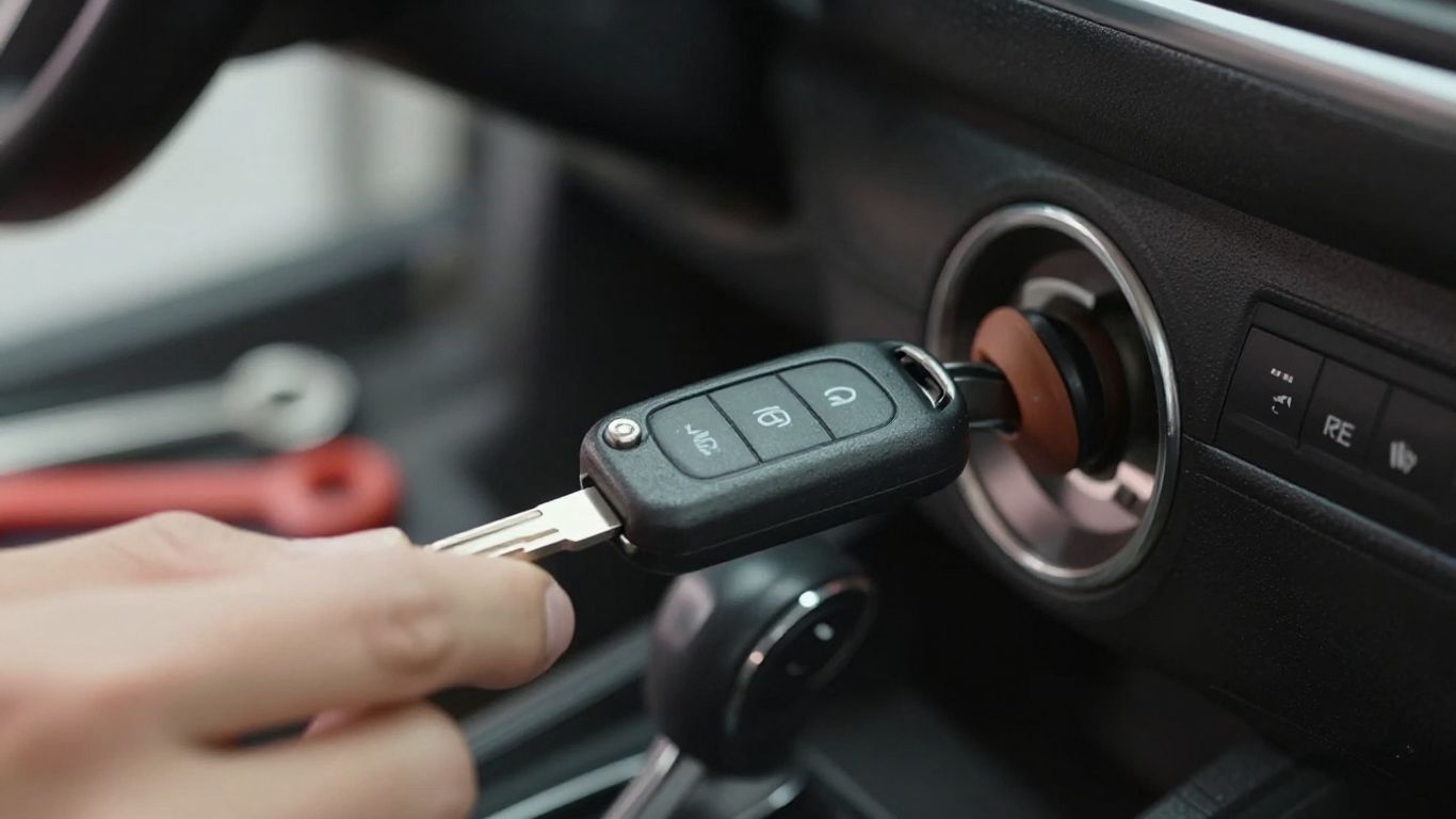 Car key being replaced in ignition